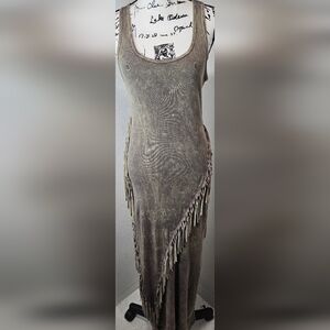 T Party Fashion Taupe Fringe Maxi Dress